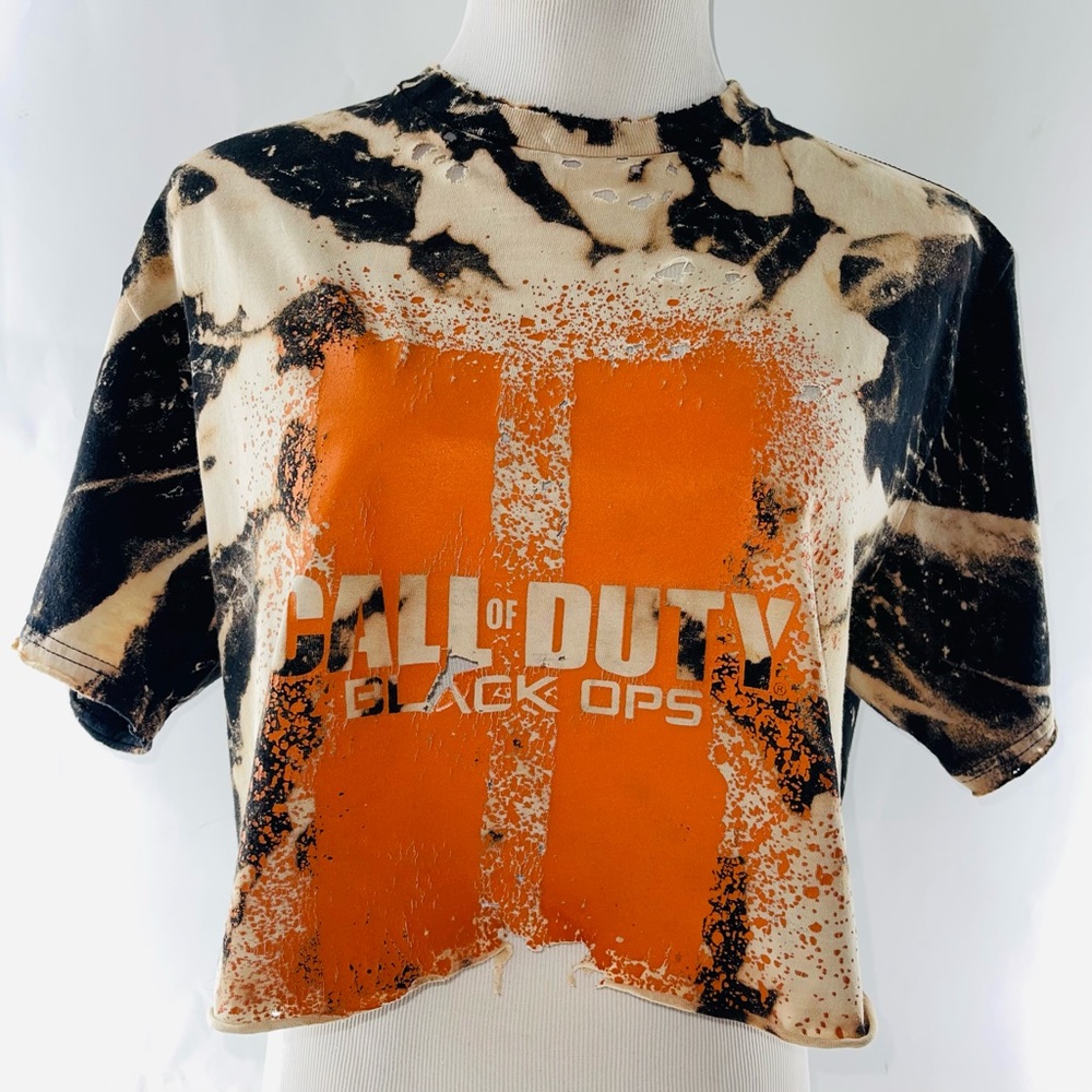CALL OF DUTY BLACK OPS CROP TOP SIZE L 40/42 BLEACHED T SHIRT UNIQUE T …